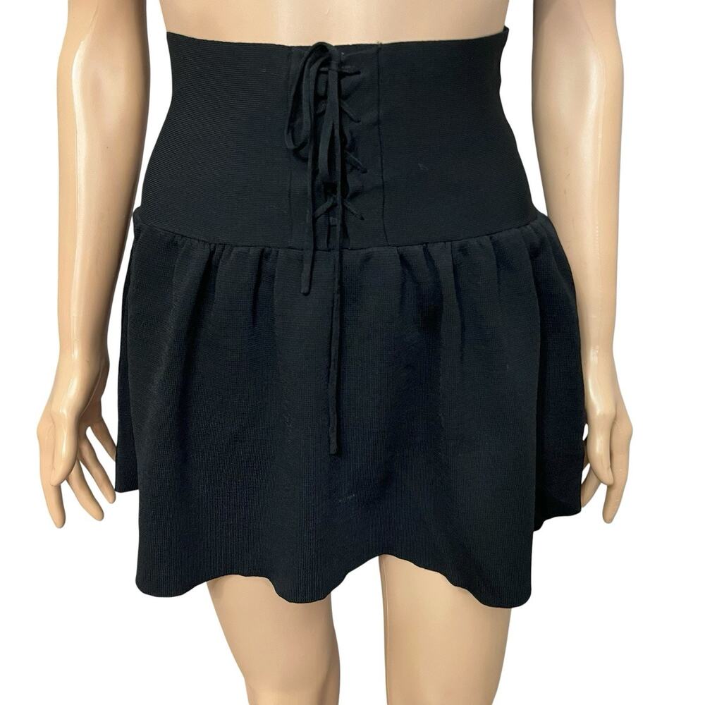Zara Knit Lace Up Mini Skirt XS/S Black Fit And Flare High Waist Preppy Casual
